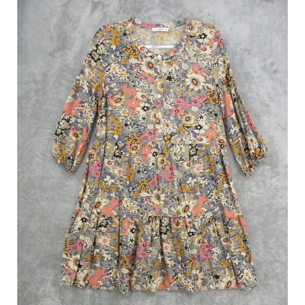 Natural Life Dress Womens Medium Floral Tiered Boho Button Feminine Romantic
